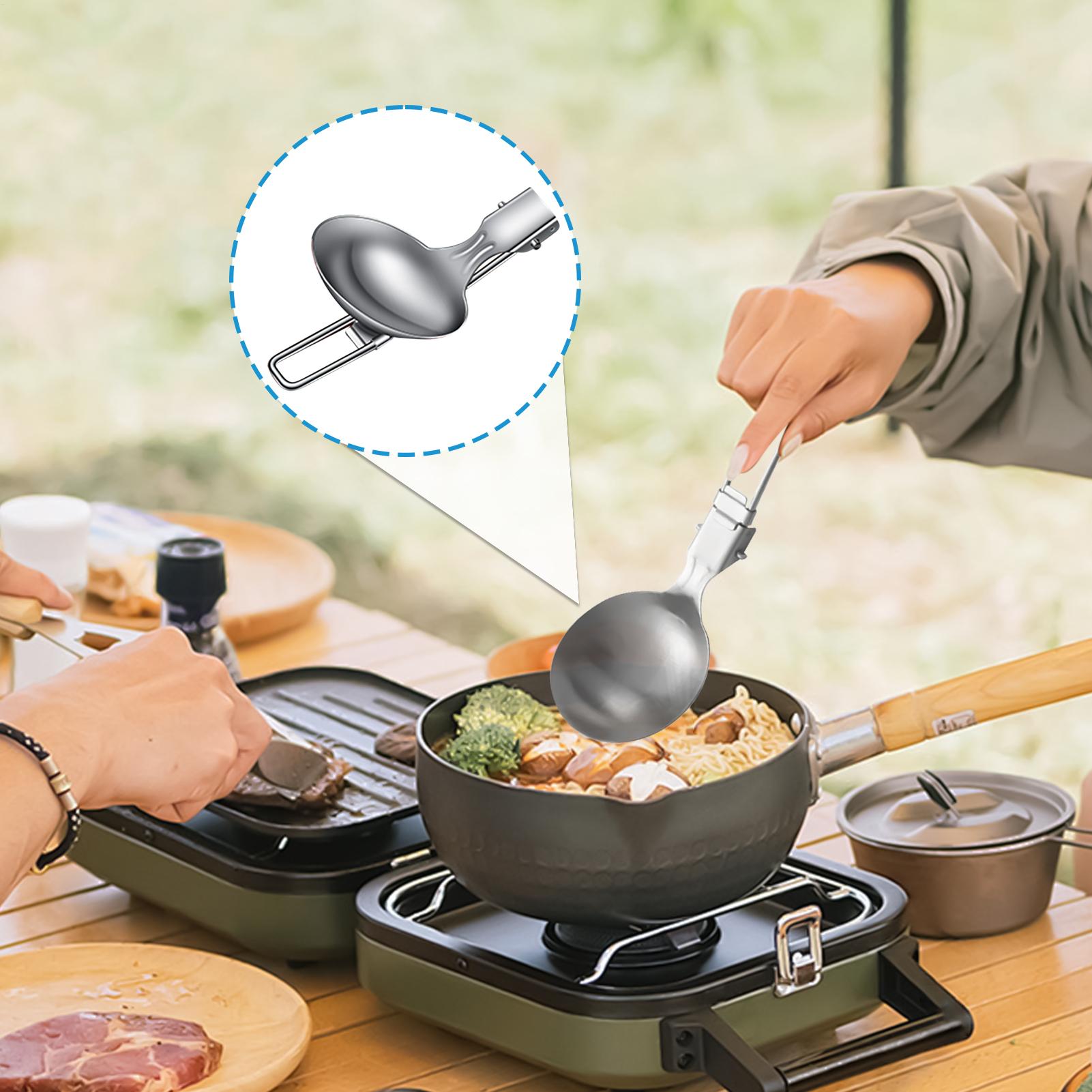 Outdoor Camping Meals - Metal Soup Spoon Folding Soup Ladle
