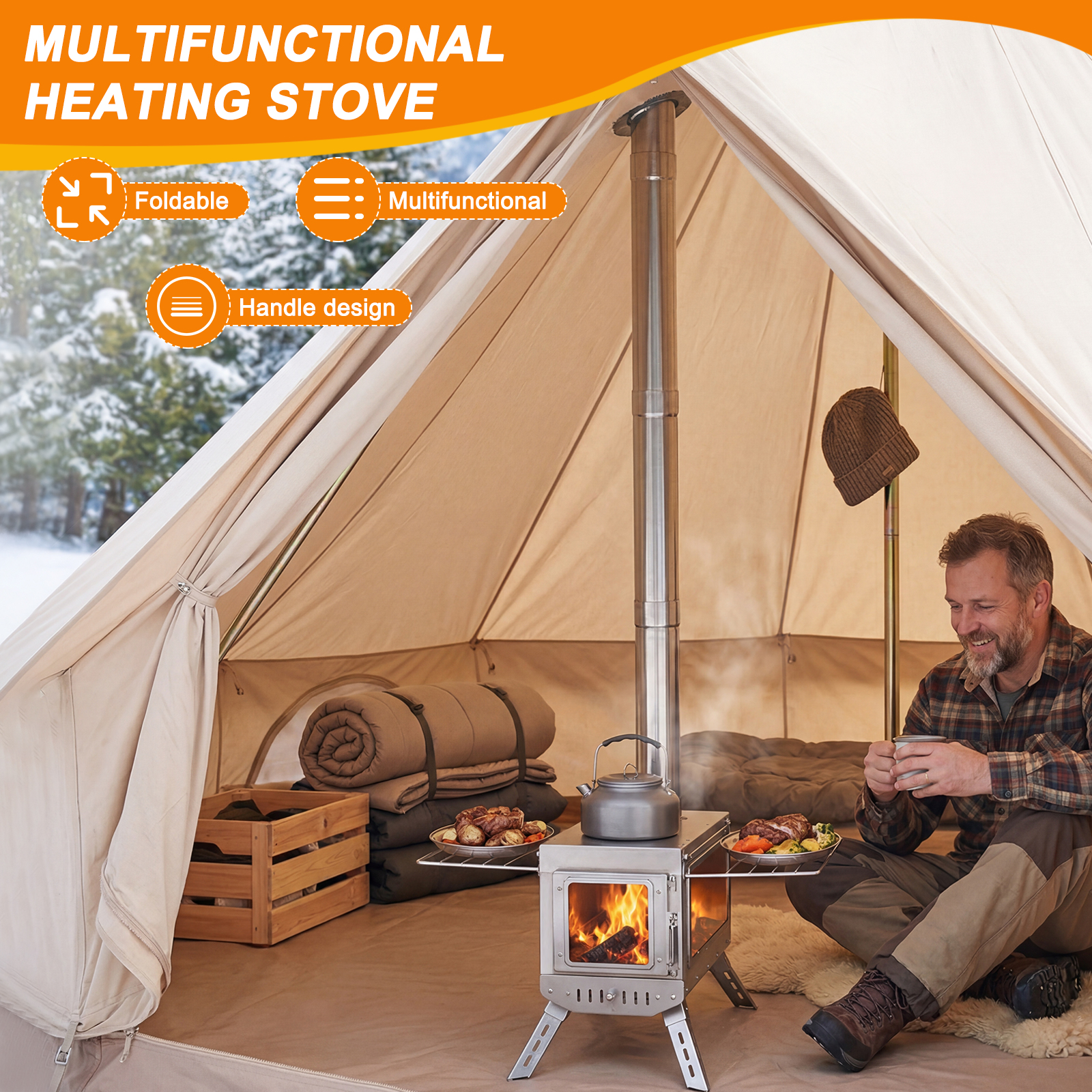 Outdoor Camping Heater For Tent - Outdoor Heating Stove with Chimney Pipe