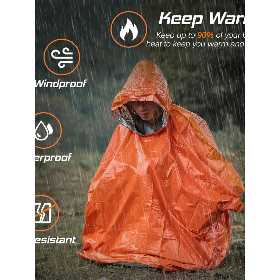 Emergency Mylar Blanket - Emergency Rain Poncho Thermal Blanket Poncho