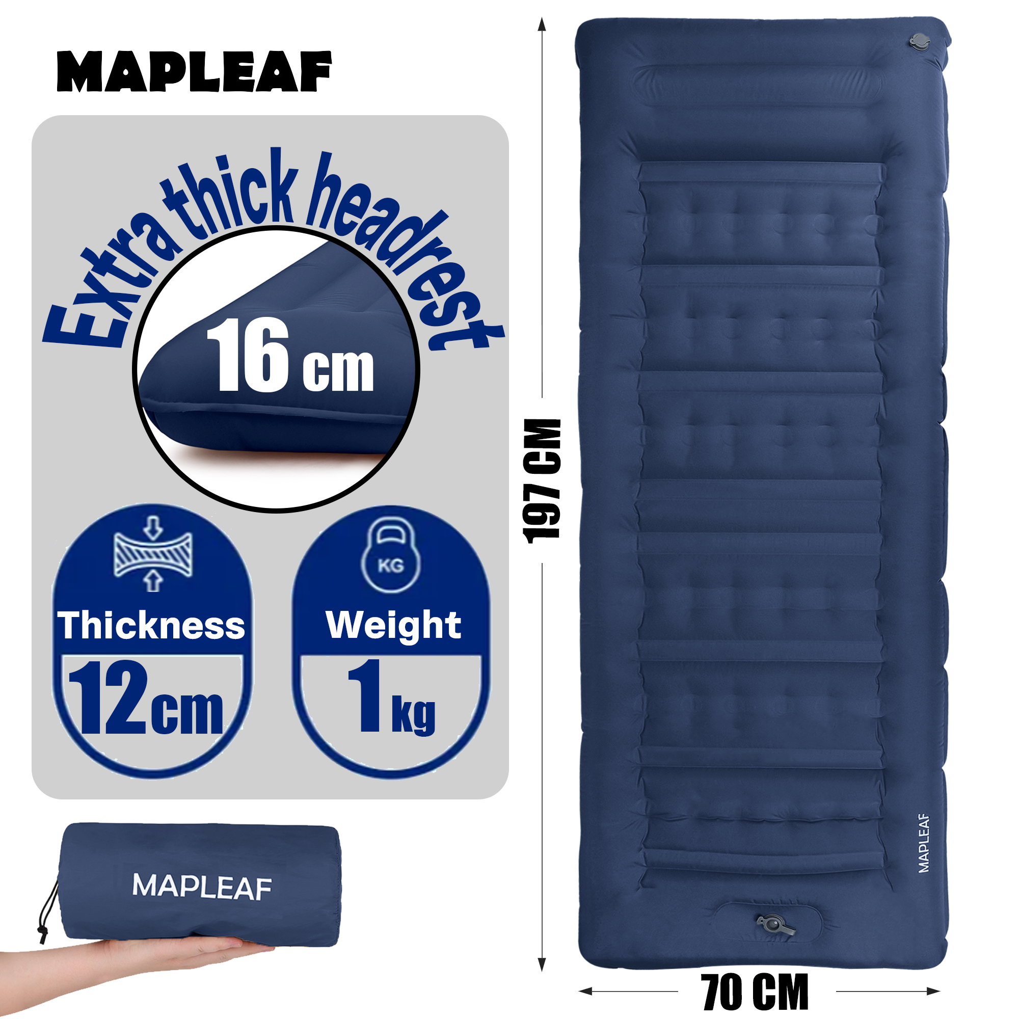 Outdoor Inflatable Camping Tent With Air Pump - MAPLEAF 12cm Air Mattress Camping Inflatable