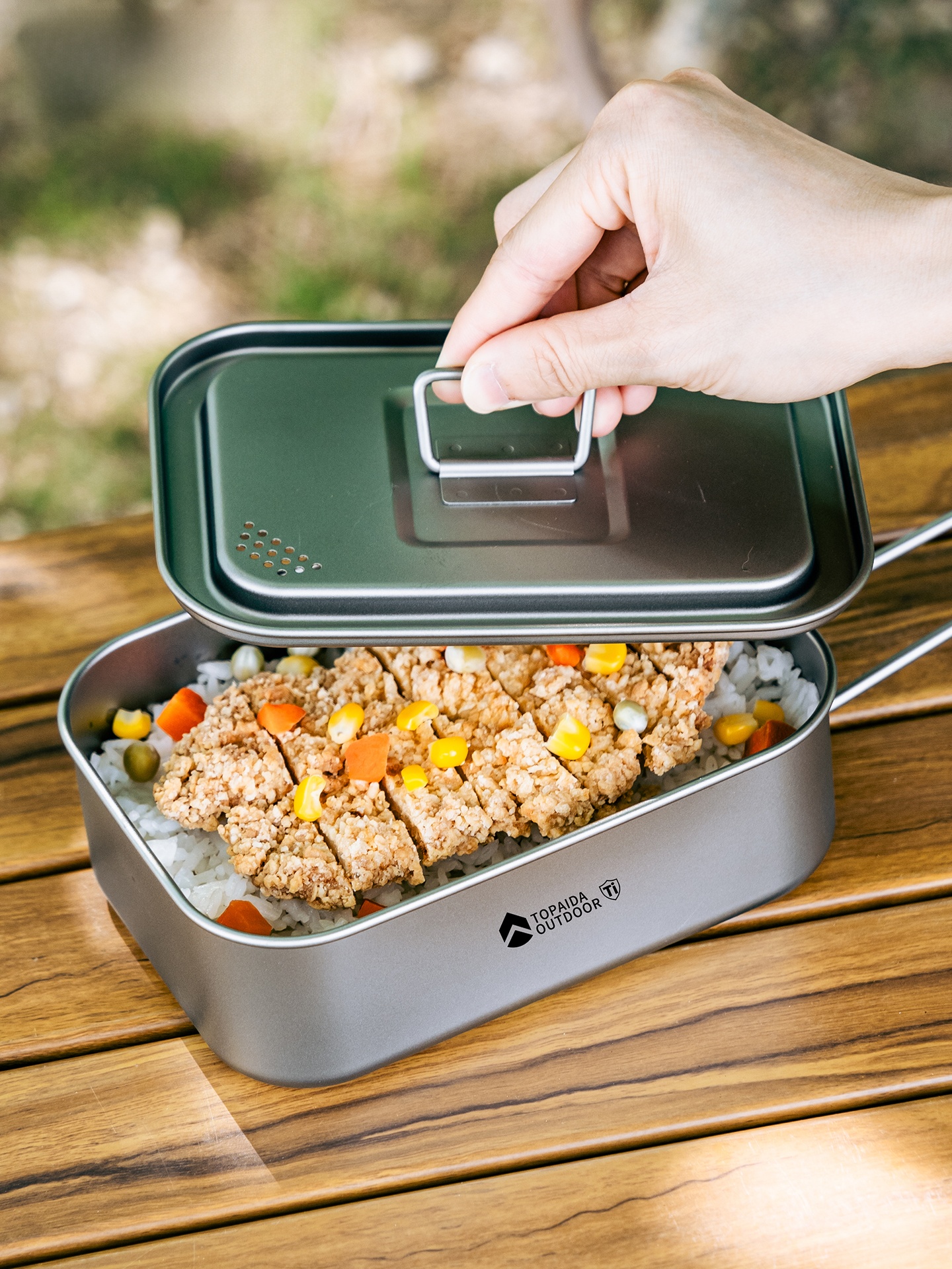 Outdoor Camping Meals - Portable Pure Titanium Rectangular Lunch Box