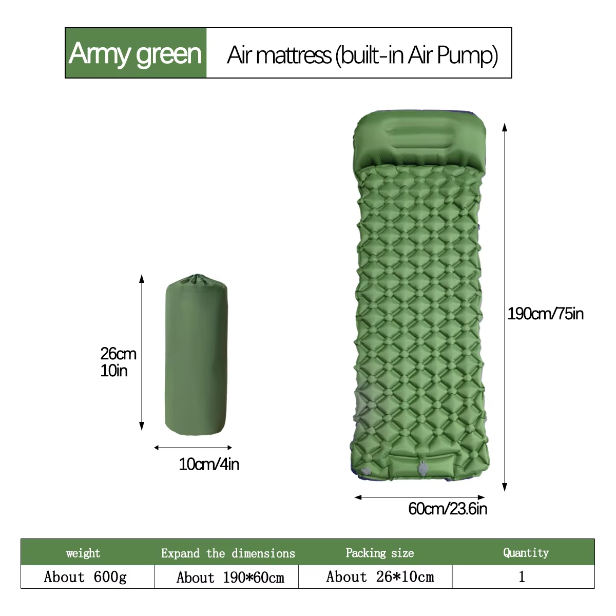 190*60cm Outdoor Camping Infla - Outdoor Camping Hiking recensie en prijs