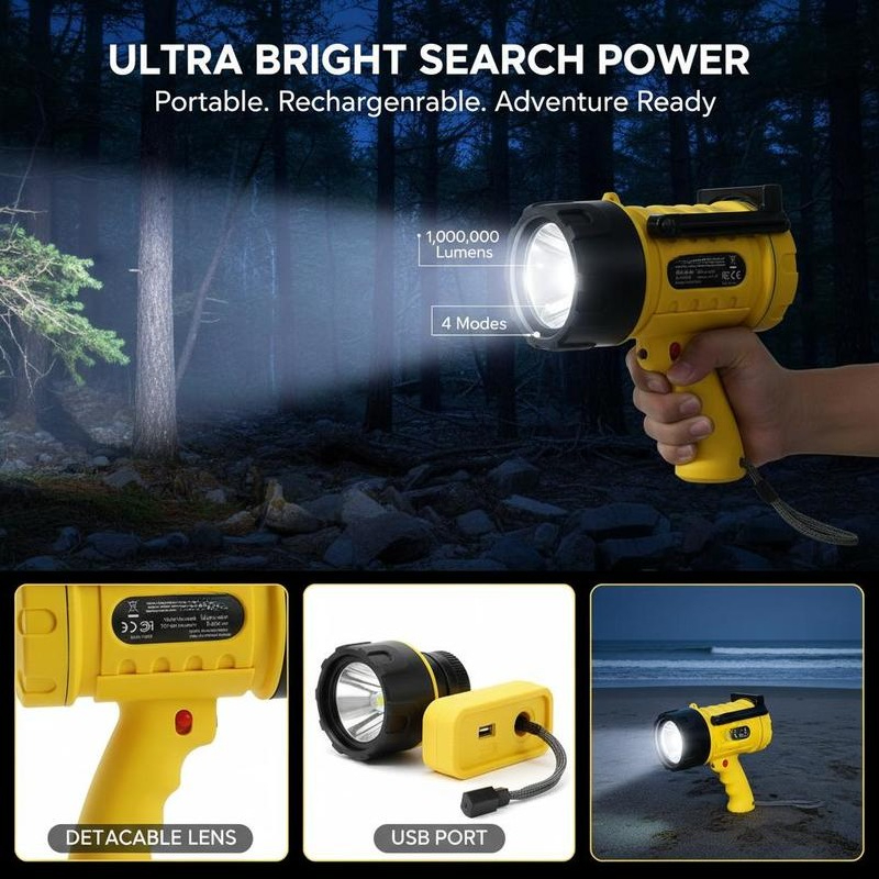 Handheld Searchlight 1000,000  - Battery Outdoor Camping recensie en prijs