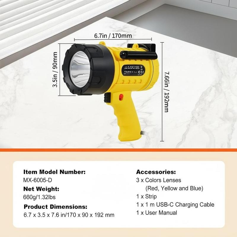 Handheld Searchlight 1000,000  - Battery Outdoor Camping recensie en prijs